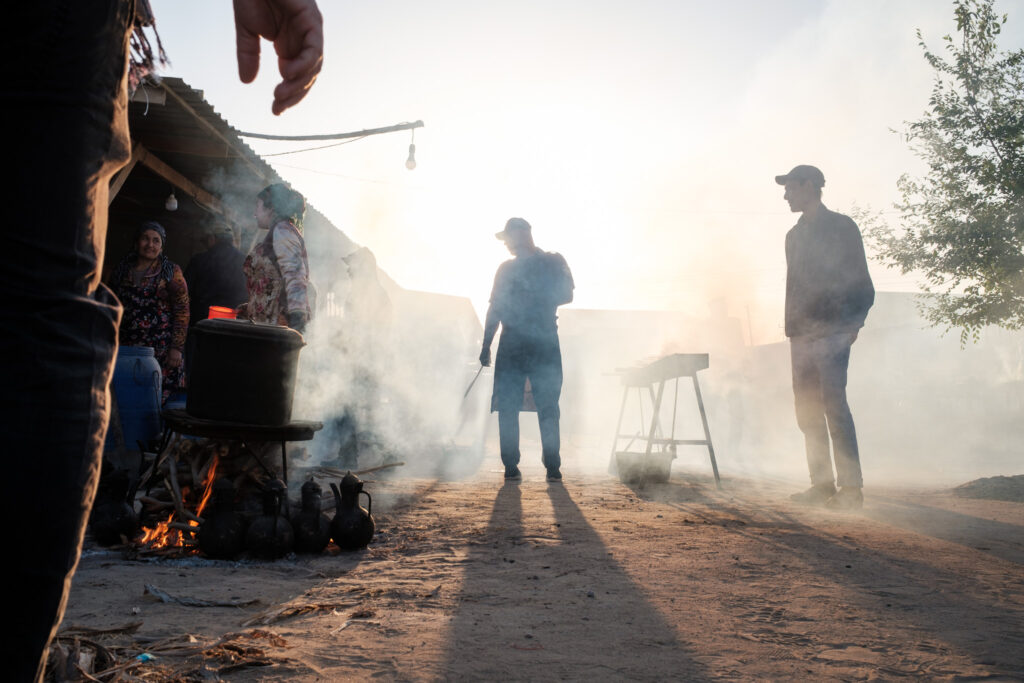 Shashlik and smoke at the animal market in Uzbekistan