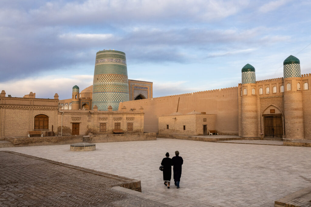 Uzbek visitors on an early morning in Khiva