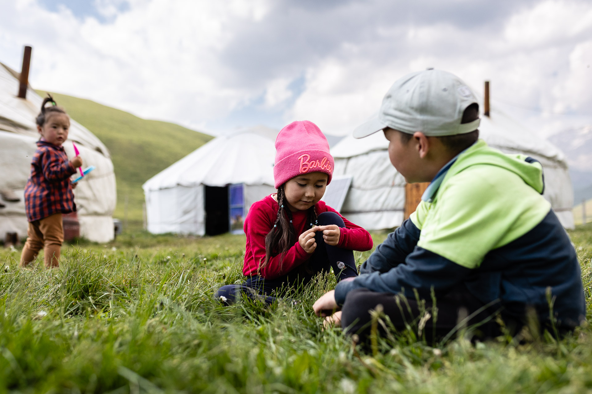 Young kids in front of their Yurt Young kids in front of their Yurt