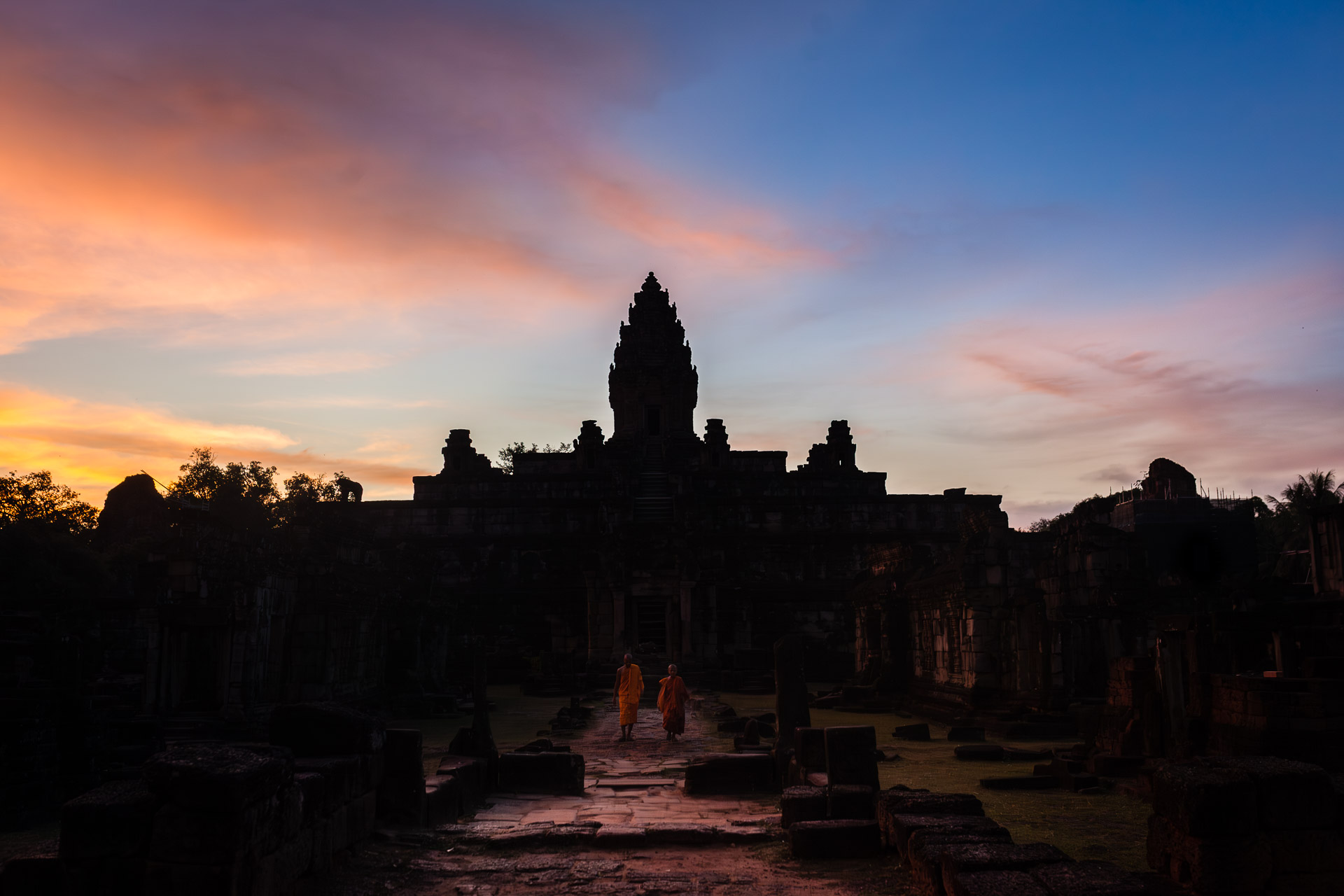 Sunset in Bakhong in Cambodia