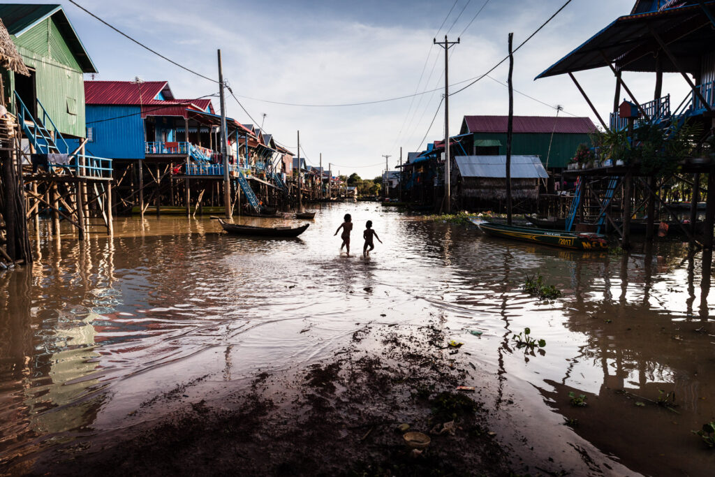 Street in Cambodia showing balanced lines and architectural framing